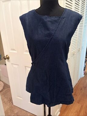 Dazy Sleeveless Chambray Wrap-Style Asymmetric Top